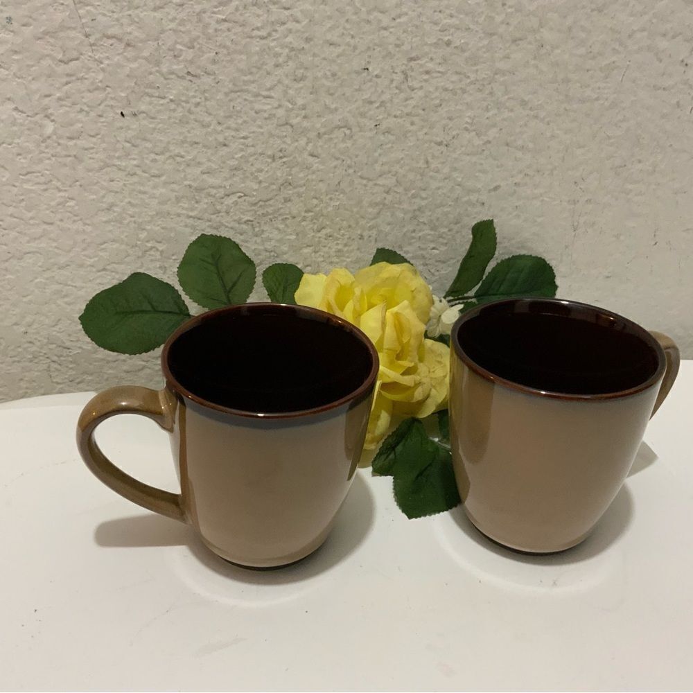 New Set of 2 Sango Nova Brown 4933 Stoneware Coffee Cups ~ 4" Tall